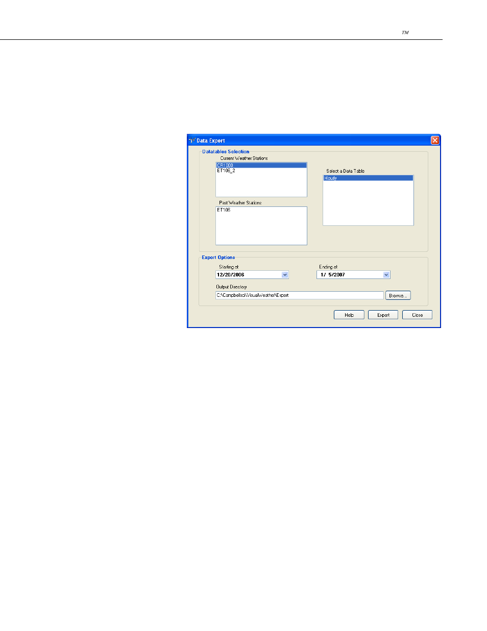 Exporting and importing data, 1 exporting data | Campbell Scientific VisualWeather Software User Manual | Page 49 / 78