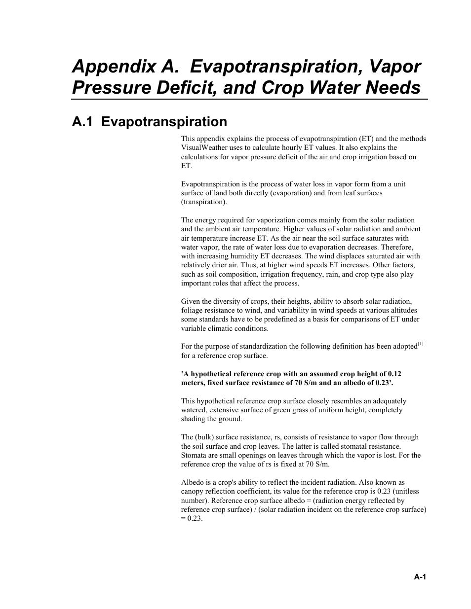 A.1 evapotranspiration | Campbell Scientific VisualWeather Software User Manual | Page 55 / 78
