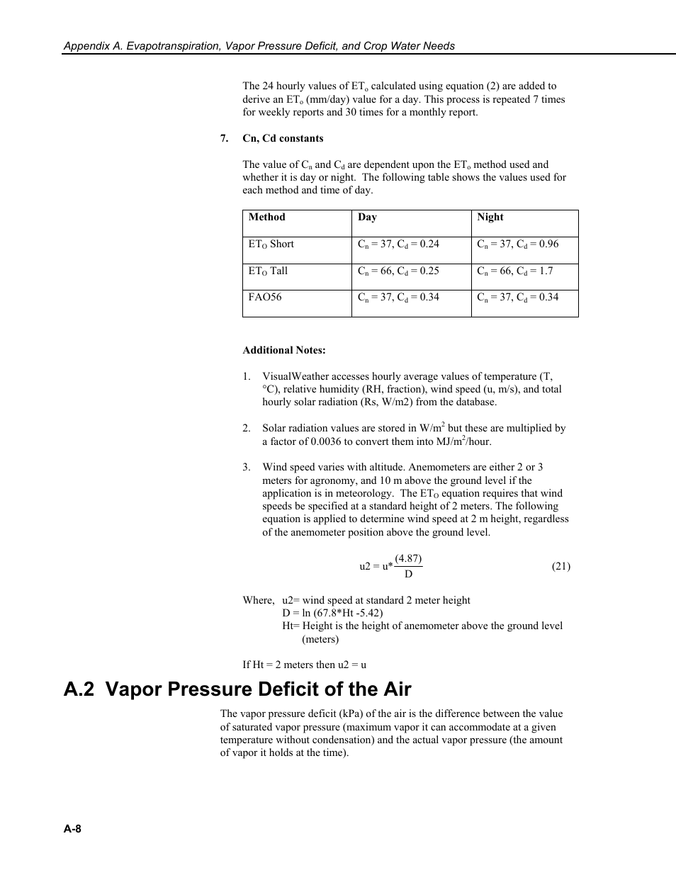 A.2 vapor pressure deficit of the air | Campbell Scientific VisualWeather Software User Manual | Page 62 / 78