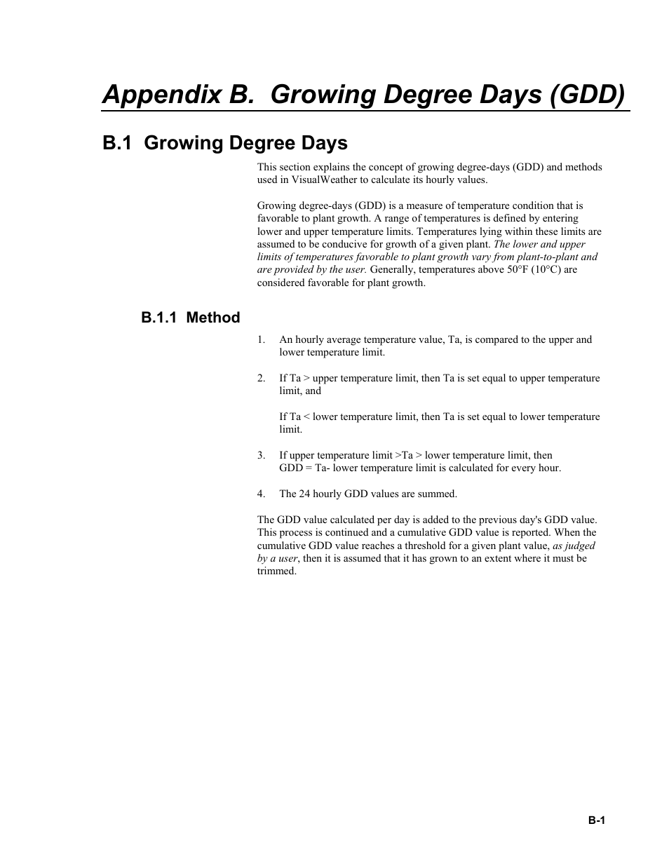 Appendix b. growing degree days (gdd), B.1 growing degree days, B.1.1 method | Campbell Scientific VisualWeather Software User Manual | Page 67 / 78