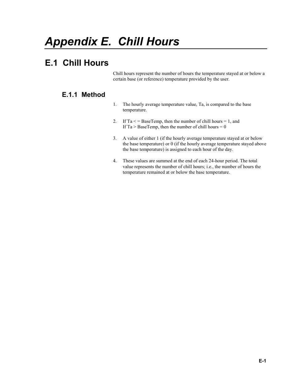 Appendix e. chill hours, E.1 chill hours, E.1.1 method | Campbell Scientific VisualWeather Software User Manual | Page 73 / 78