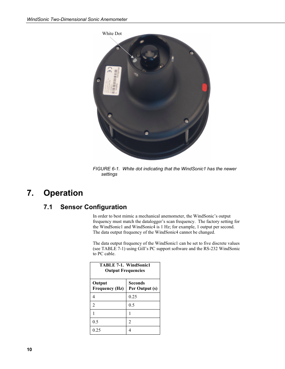 Operation, 1 sensor configuration, Sensor configuration | 1. windsonic1, Output, Frequencies | Campbell Scientific WINDSONIC 2-D Sonic Wind Sensors User Manual | Page 18 / 46