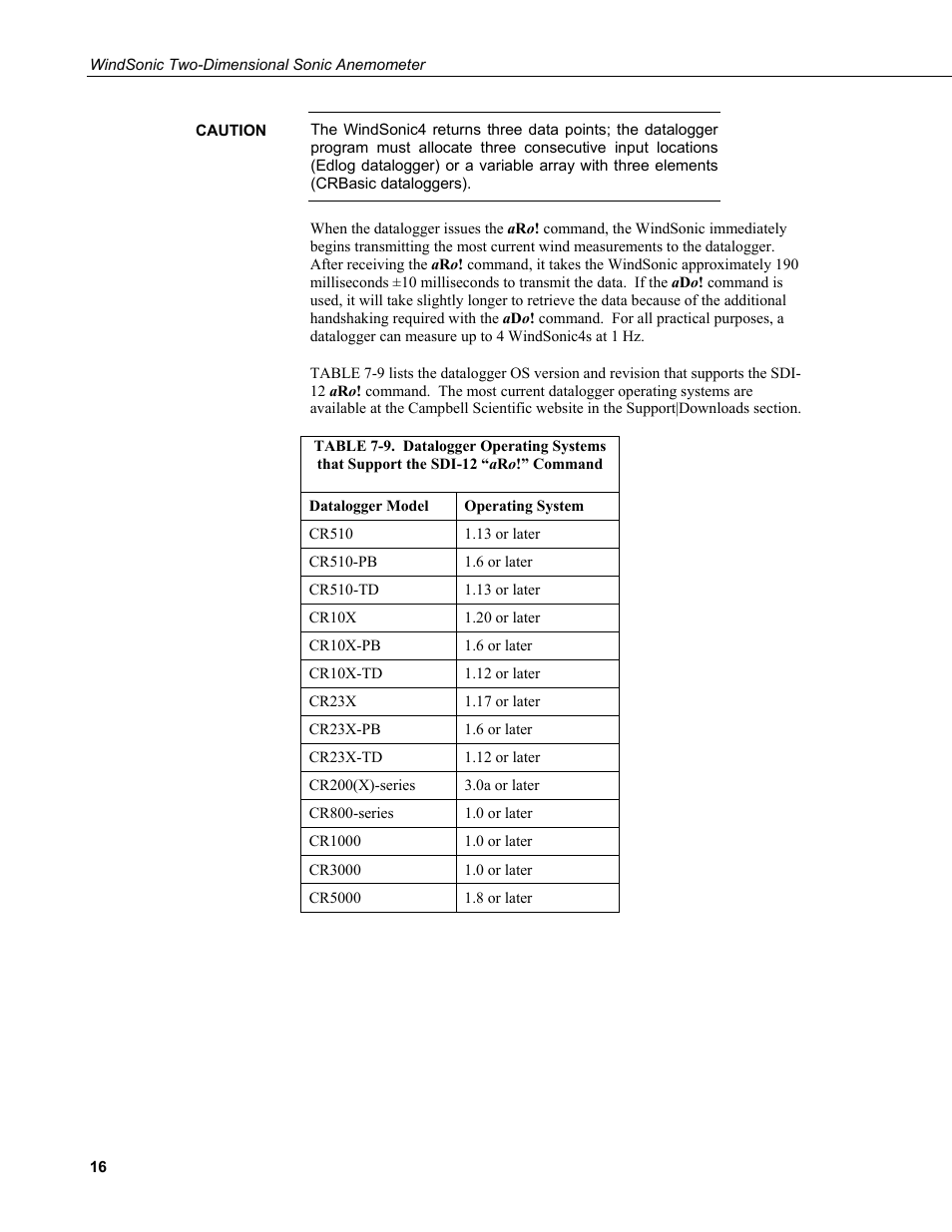 Command | Campbell Scientific WINDSONIC 2-D Sonic Wind Sensors User Manual | Page 24 / 46