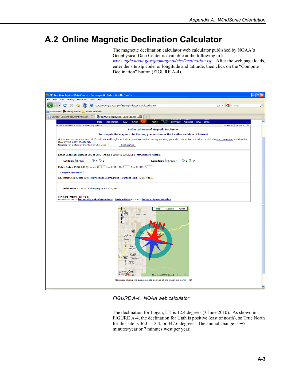 A.2 online magnetic declination calculator, A-4. noaa | Campbell Scientific WINDSONIC 2-D Sonic Wind Sensors User Manual | Page 39 / 46