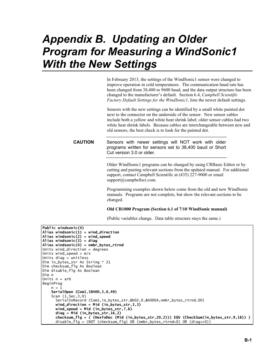 Updating an older program for measuring a, D appendix b | Campbell Scientific WINDSONIC 2-D Sonic Wind Sensors User Manual | Page 41 / 46