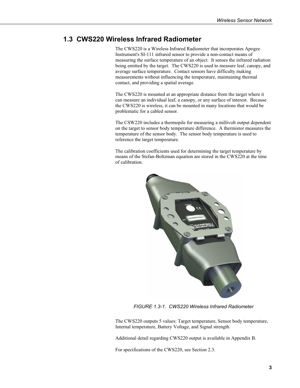 3 cws220 wireless infrared radiometer | Campbell Scientific Wireless Sensor Network (CWB100, CWS220, and CWS900) User Manual | Page 11 / 70