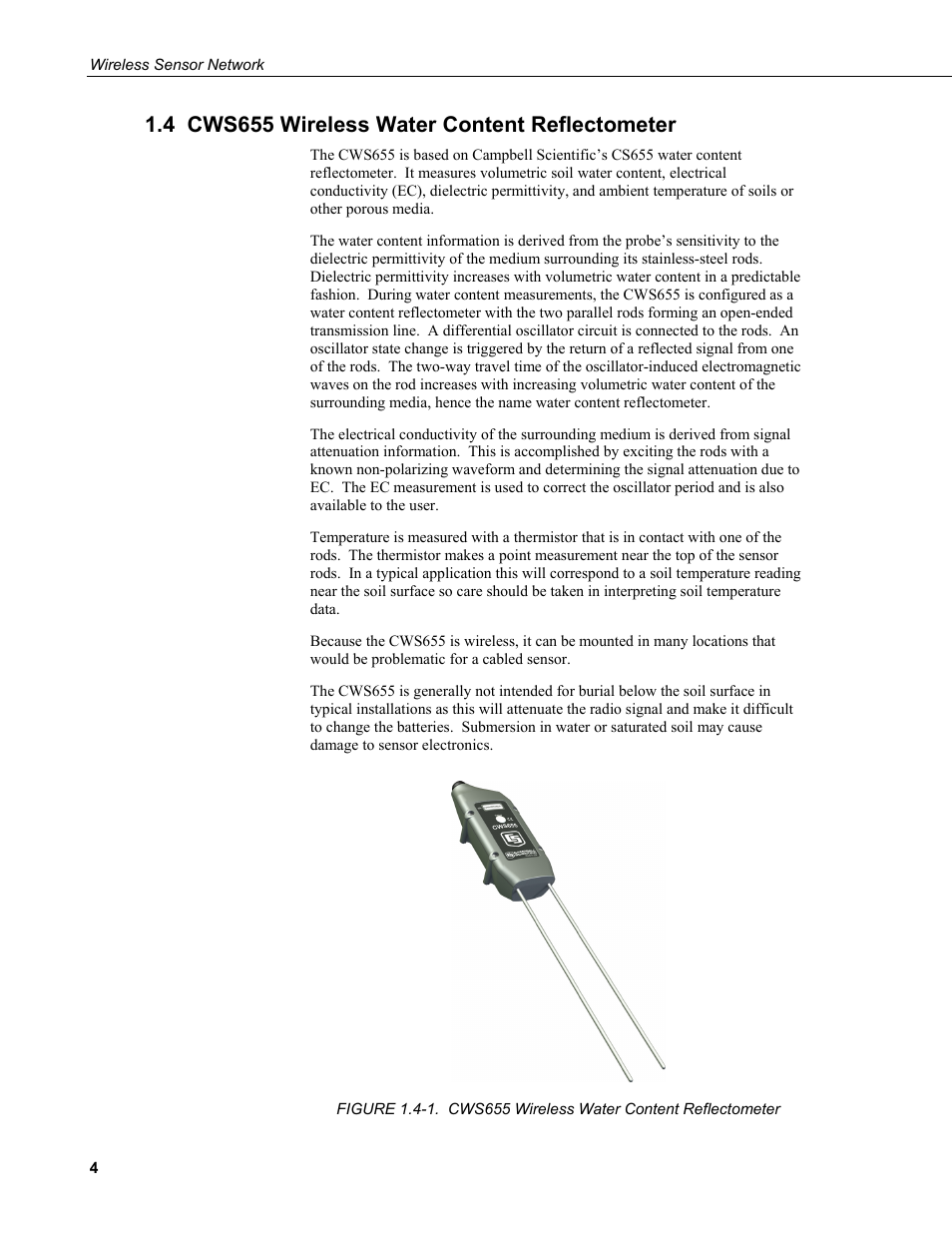 4 cws655 wireless water content reflectometer | Campbell Scientific Wireless Sensor Network (CWB100, CWS220, and CWS900) User Manual | Page 12 / 70