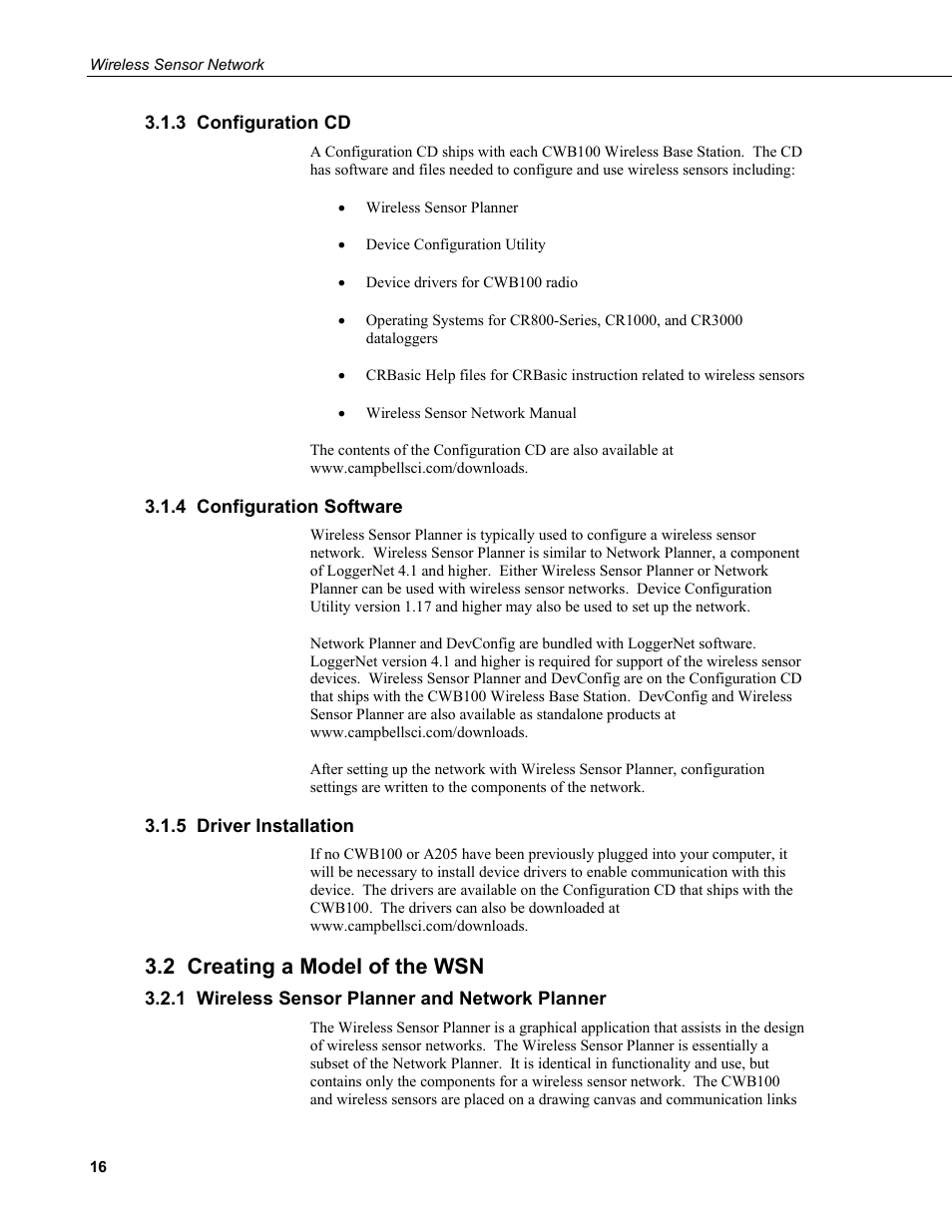 3 configuration cd, 4 configuration software, 5 driver installation | 2 creating a model of the wsn, 1 wireless sensor planner and network planner | Campbell Scientific Wireless Sensor Network (CWB100, CWS220, and CWS900) User Manual | Page 24 / 70