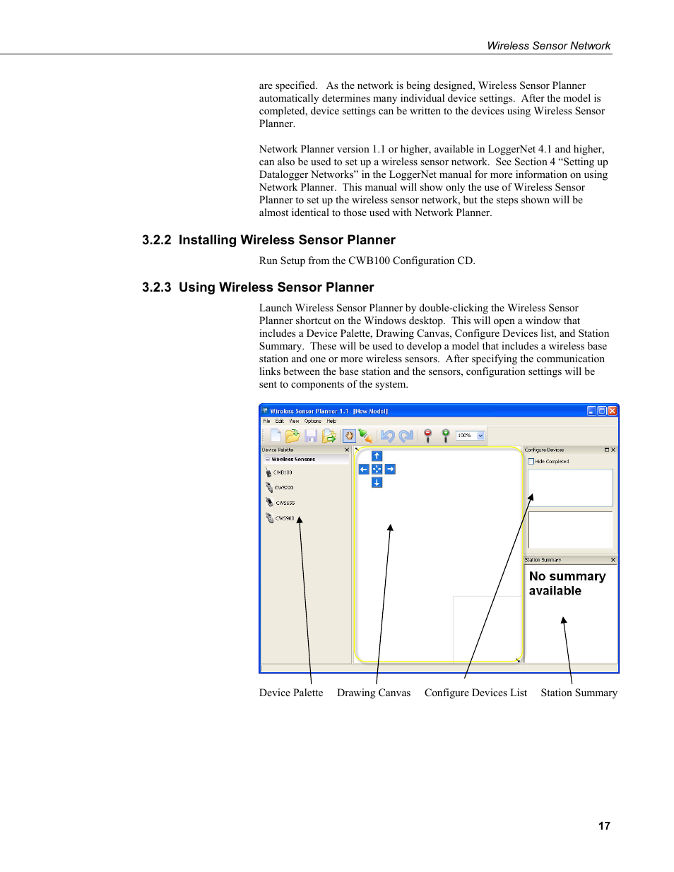 2 installing wireless sensor planner, 3 using wireless sensor planner | Campbell Scientific Wireless Sensor Network (CWB100, CWS220, and CWS900) User Manual | Page 25 / 70