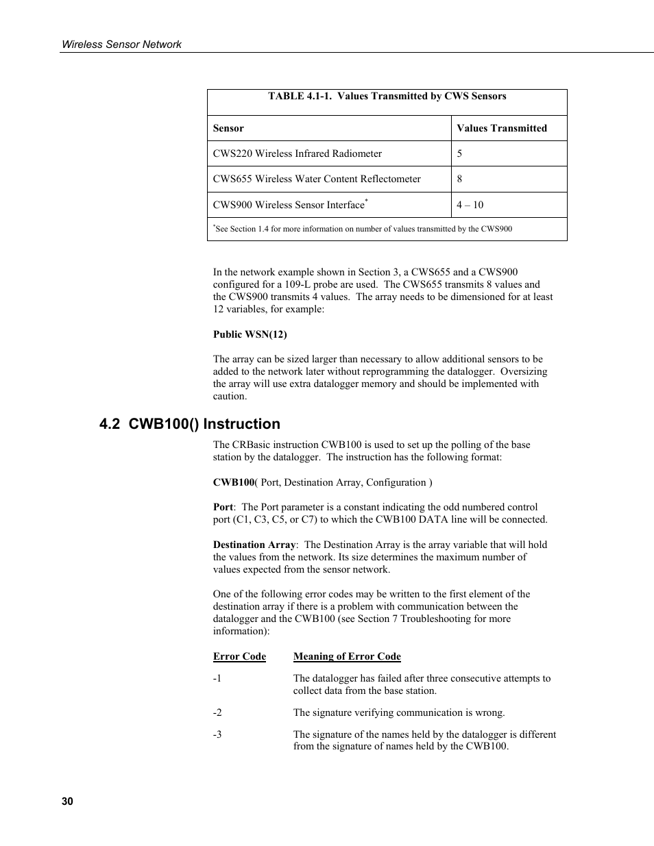 2 cwb100() instruction | Campbell Scientific Wireless Sensor Network (CWB100, CWS220, and CWS900) User Manual | Page 38 / 70