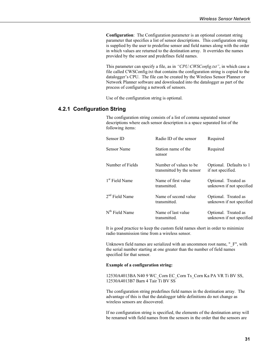 1 configuration string | Campbell Scientific Wireless Sensor Network (CWB100, CWS220, and CWS900) User Manual | Page 39 / 70