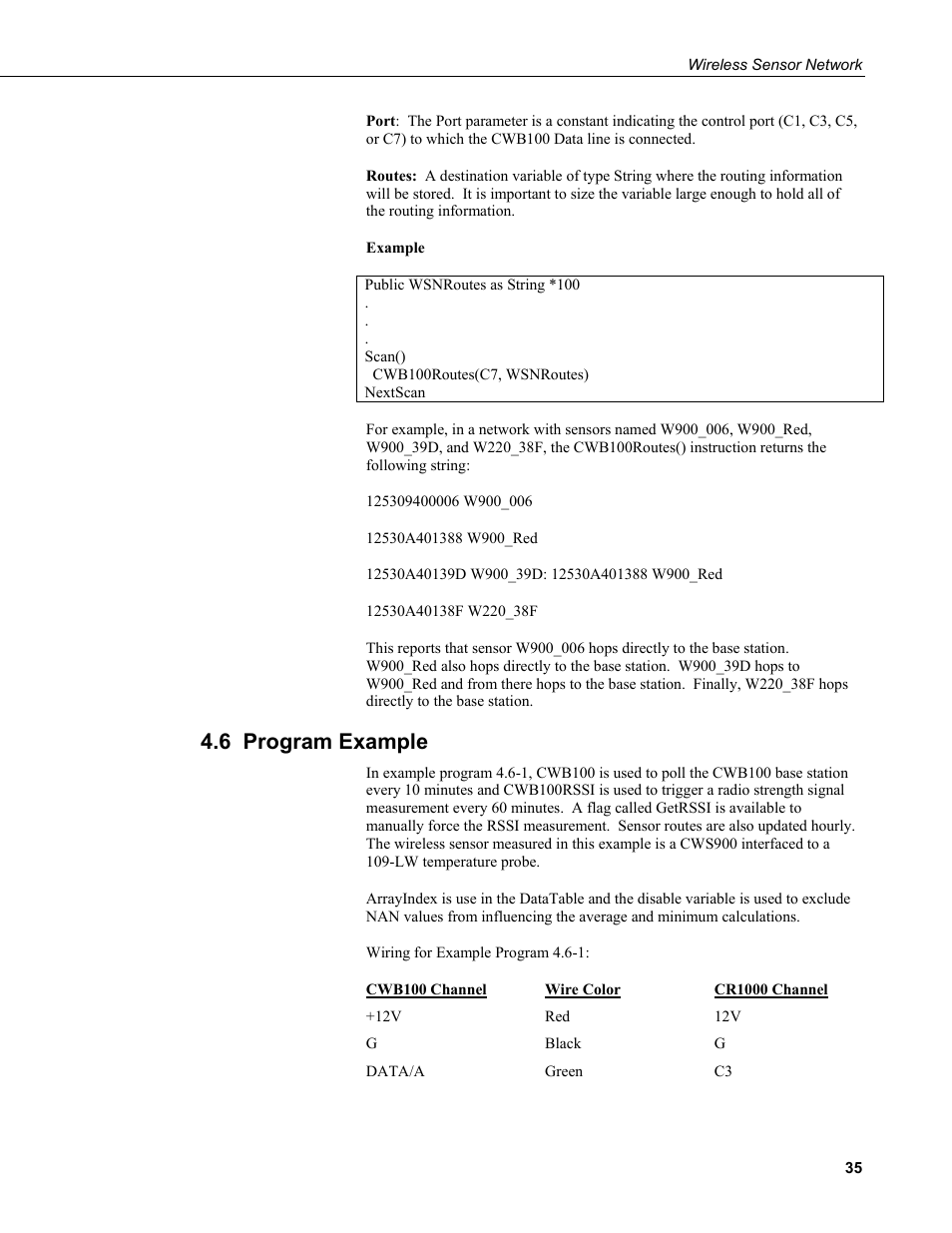 6 program example | Campbell Scientific Wireless Sensor Network (CWB100, CWS220, and CWS900) User Manual | Page 43 / 70