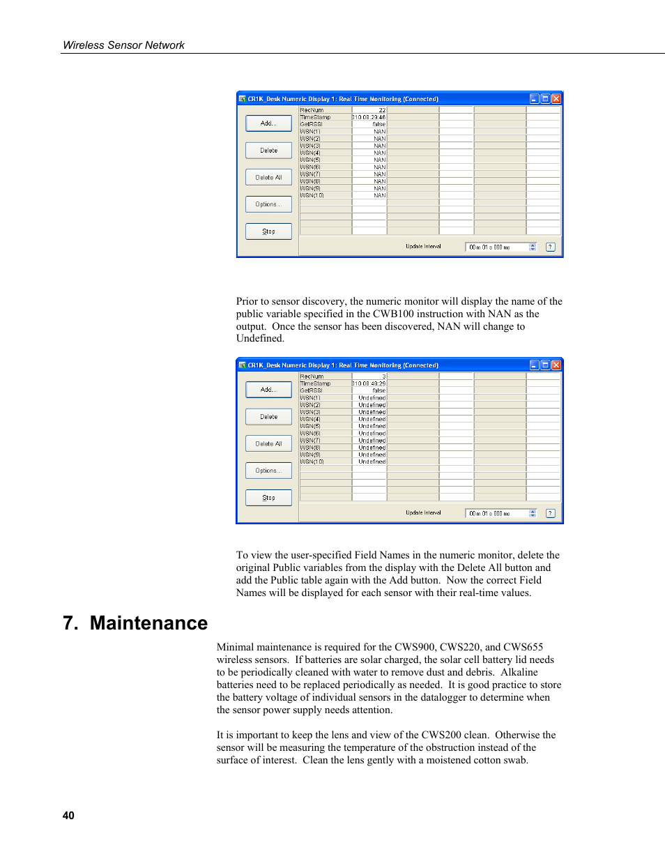 Maintenance | Campbell Scientific Wireless Sensor Network (CWB100, CWS220, and CWS900) User Manual | Page 48 / 70