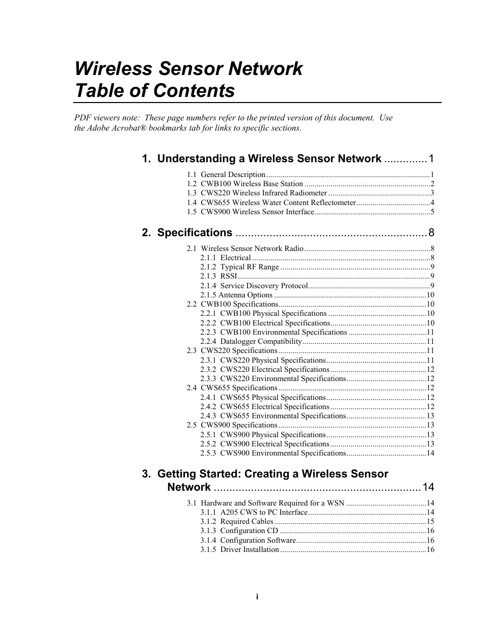 Campbell Scientific Wireless Sensor Network (CWB100, CWS220, and CWS900) User Manual | Page 5 / 70