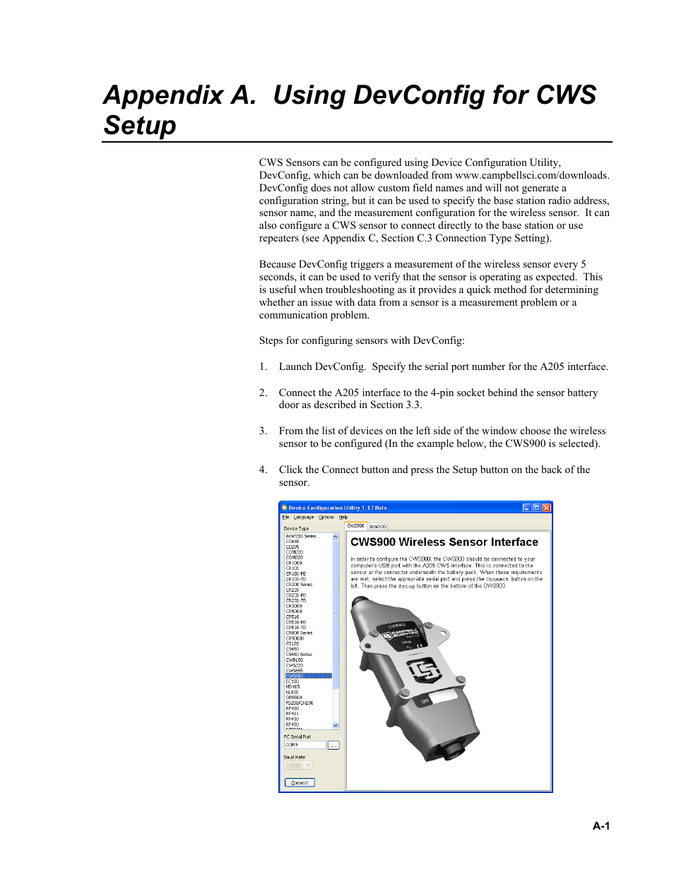 Appendix a. using devconfig for cws setup | Campbell Scientific Wireless Sensor Network (CWB100, CWS220, and CWS900) User Manual | Page 53 / 70