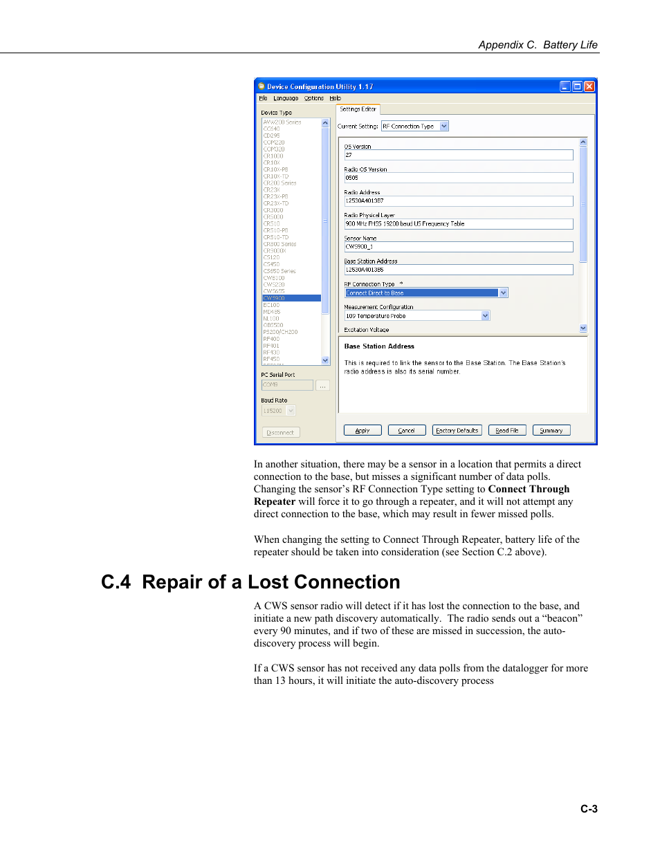 C.4 repair of a lost connection | Campbell Scientific Wireless Sensor Network (CWB100, CWS220, and CWS900) User Manual | Page 67 / 70