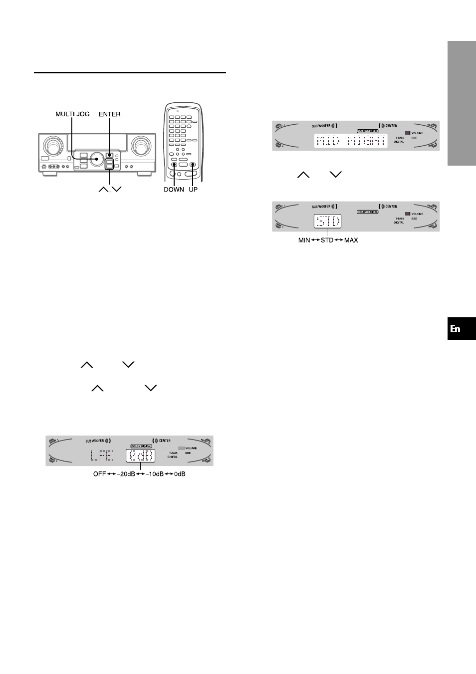 Adjusting dolby digital surround sound, Adjusting low frequency sound effect(lfe), Adjusting dynamic range | Aiwa AV-D97 User Manual | Page 19 / 80