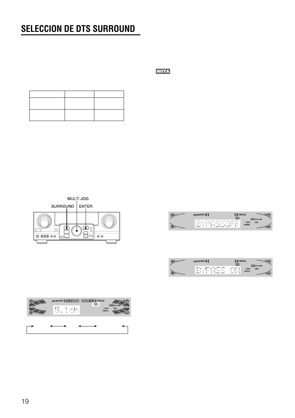 Seleccion de dts surround, Para seleccionar un modo dts surround, Para escuchar el sonido dts original | Aiwa AV-D97 User Manual | Page 51 / 80