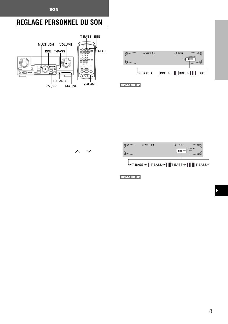 Reglage personnel du son, Reglage de volume, Systeme bbe | Systeme super t-bass, Reglage du son pendant l’enregistrement | Aiwa AV-D97 User Manual | Page 64 / 80