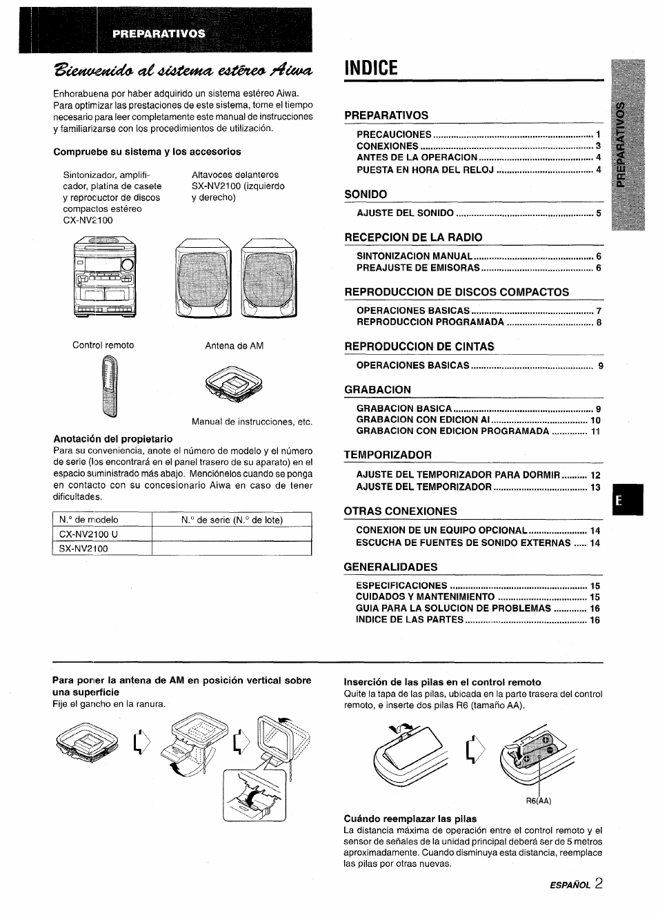 Mfazttédo'4¿áte«pt^ eàténeo-indice, Mfazttédo'4¿áte«pt^ eàténeo | Aiwa NSX-V2100 User Manual | Page 19 / 52