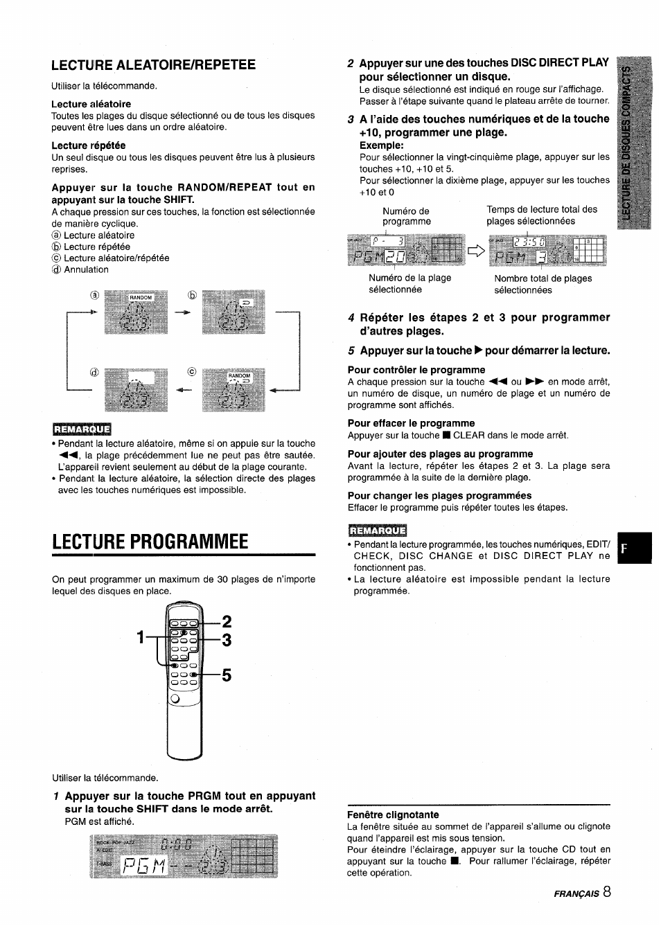 Lecture aleatoire/repetee, Lecture ciléatoire, Fenêtre clignotante | Lecture programmee, H-'b ri •il ■mi | Aiwa NSX-V2100 User Manual | Page 41 / 52