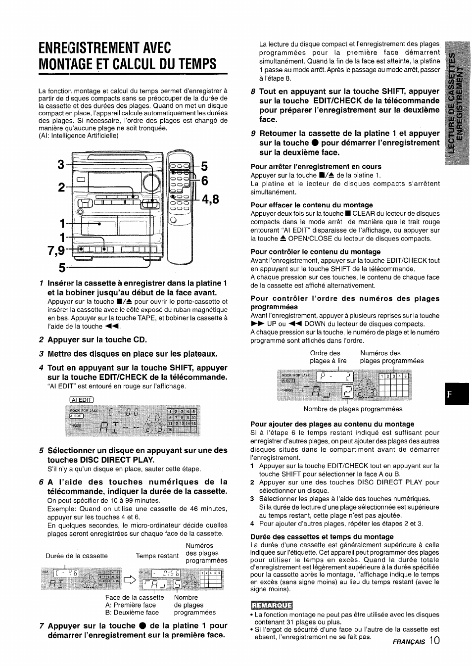 Enregistrement avec montage et calcul du temps, Pour ajouter des plages au contenu du montage, P i - - ( â m | Faleoifl i * h | Aiwa NSX-V2100 User Manual | Page 43 / 52