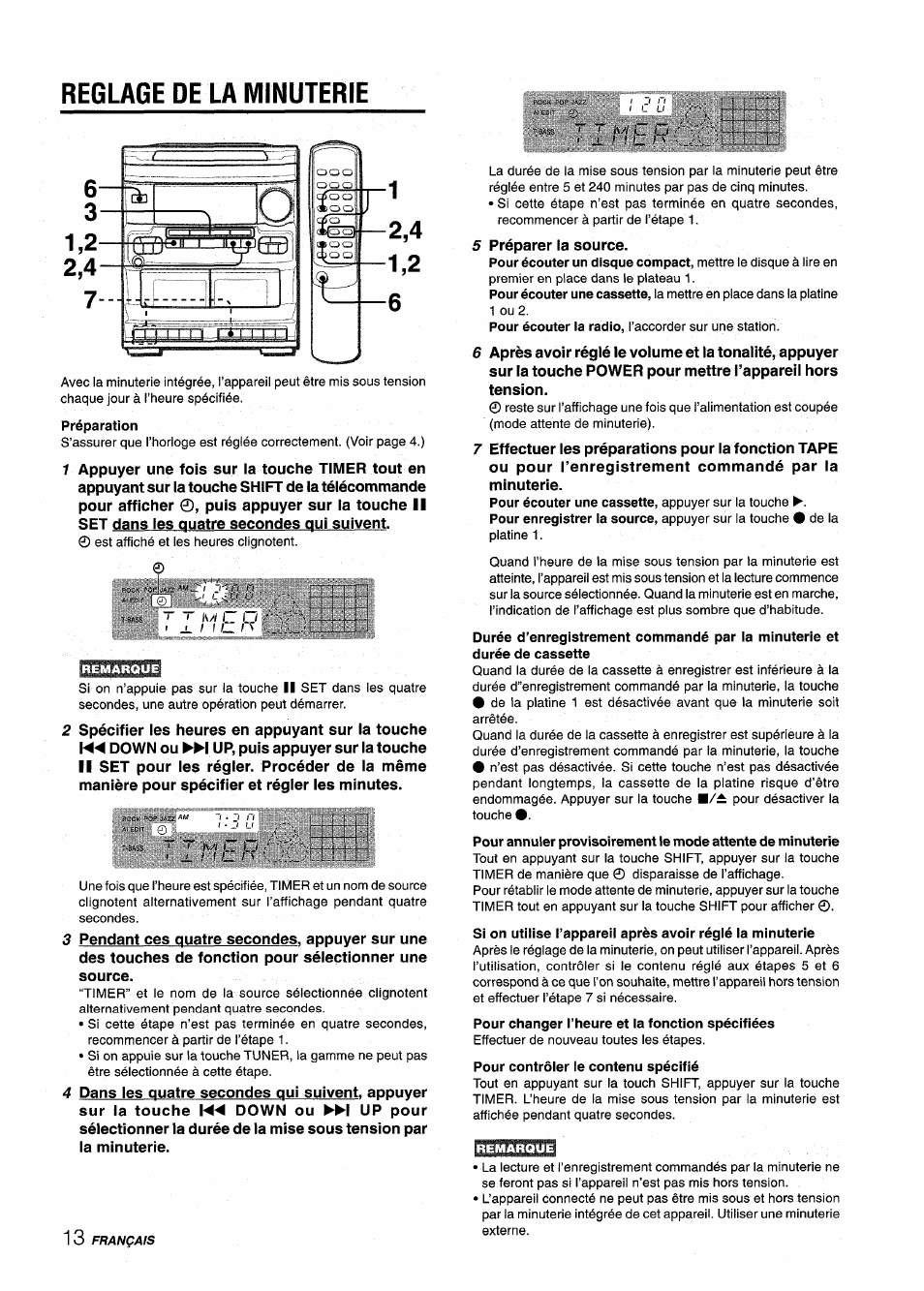 Reglage de la minuterie, Préparation, Pour contrôler le contenu spécifié | Aiwa NSX-V2100 User Manual | Page 46 / 52