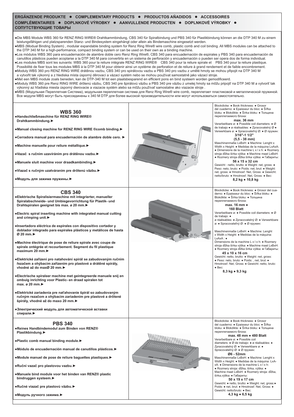 Wbs 360, Cbs 340, Pbs 340 | Renz DTP 340 M User Manual | Page 20 / 20