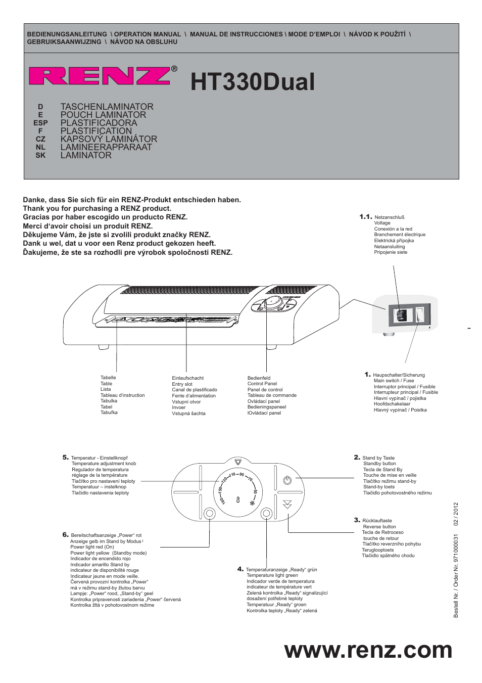 Renz HT330Dual User Manual | 16 pages