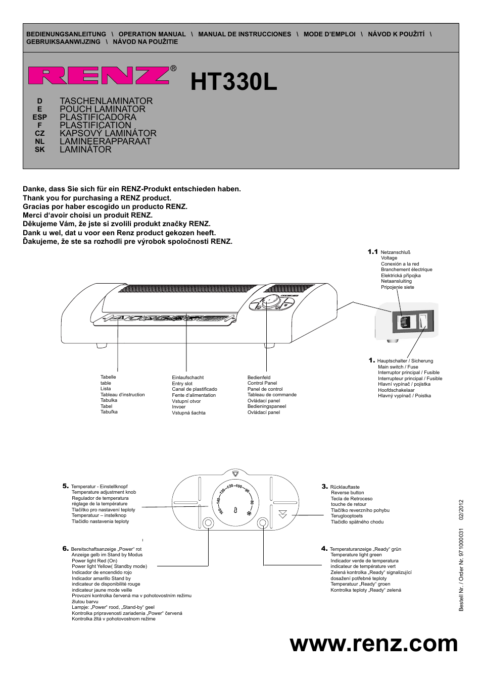 Renz HT330L User Manual | 15 pages