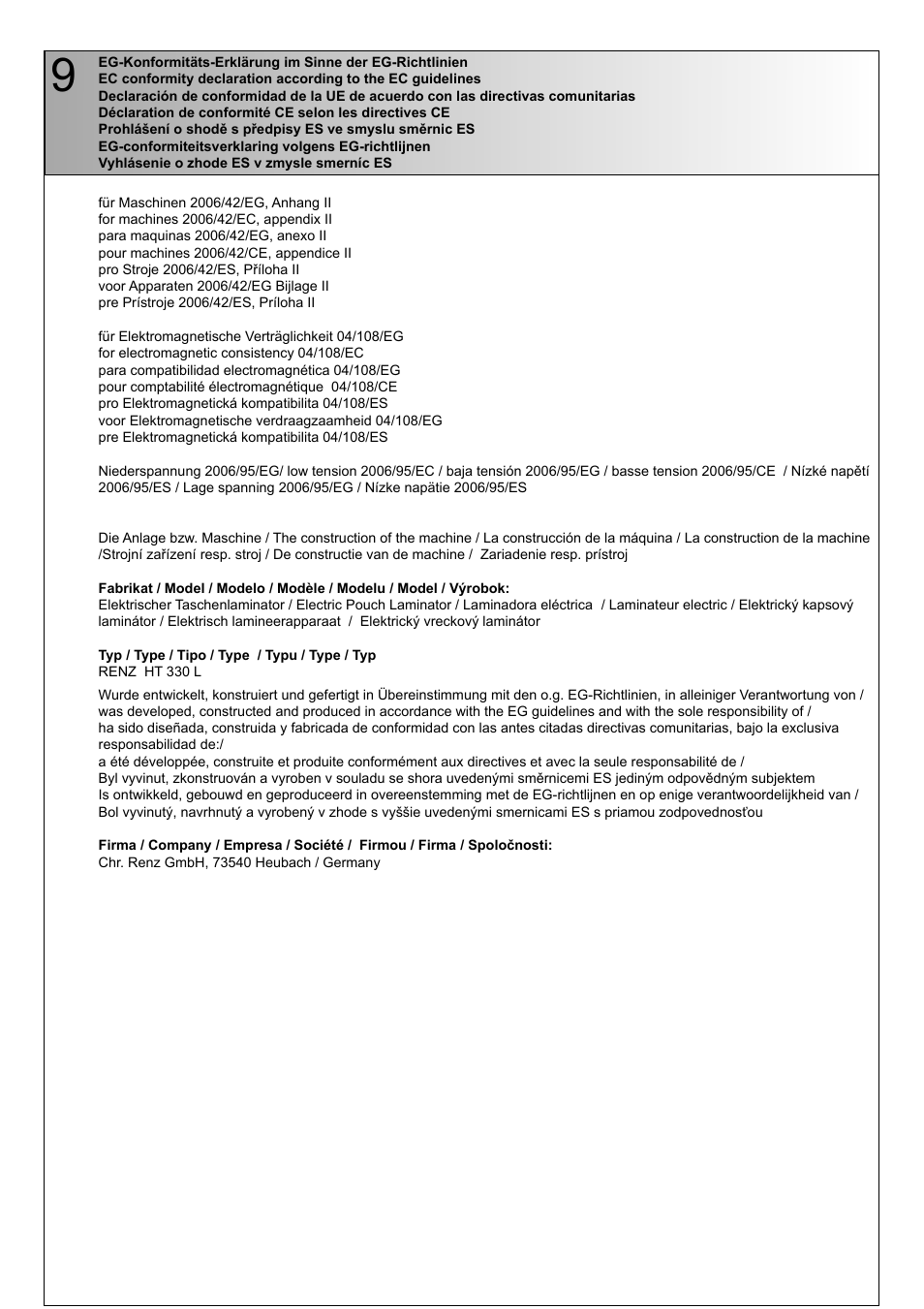 Renz HT330L User Manual | Page 14 / 15