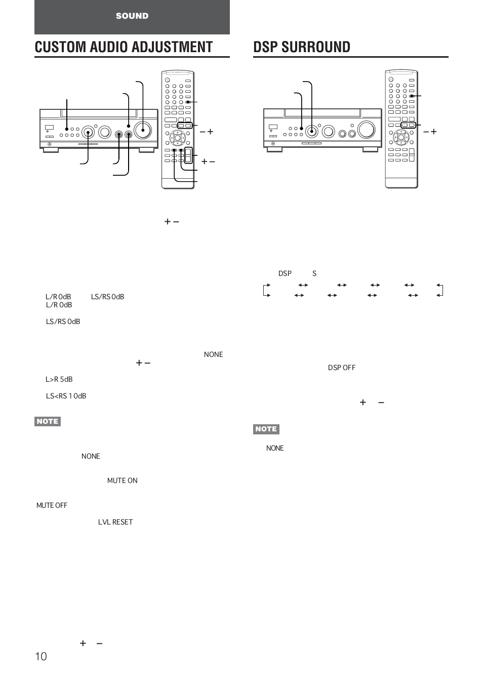 Custom audio adjustment, Dsp surround, Volume control | Bass and treble (except in 5.1ch in function), Sound adjustment during recording | Aiwa AV-NW50 User Manual | Page 10 / 22