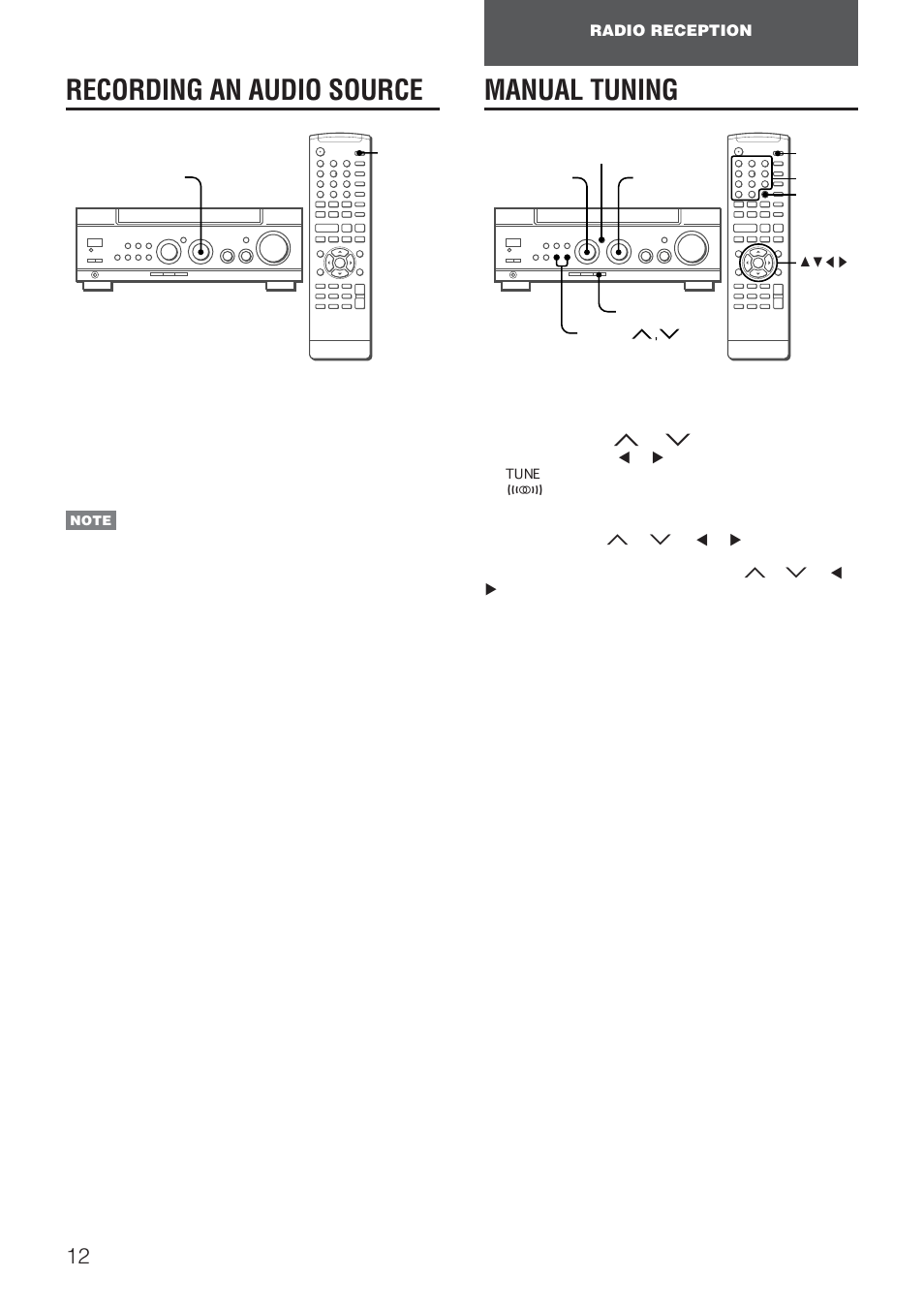 Recording an audio source, Manual tuning | Aiwa AV-NW50 User Manual | Page 12 / 22