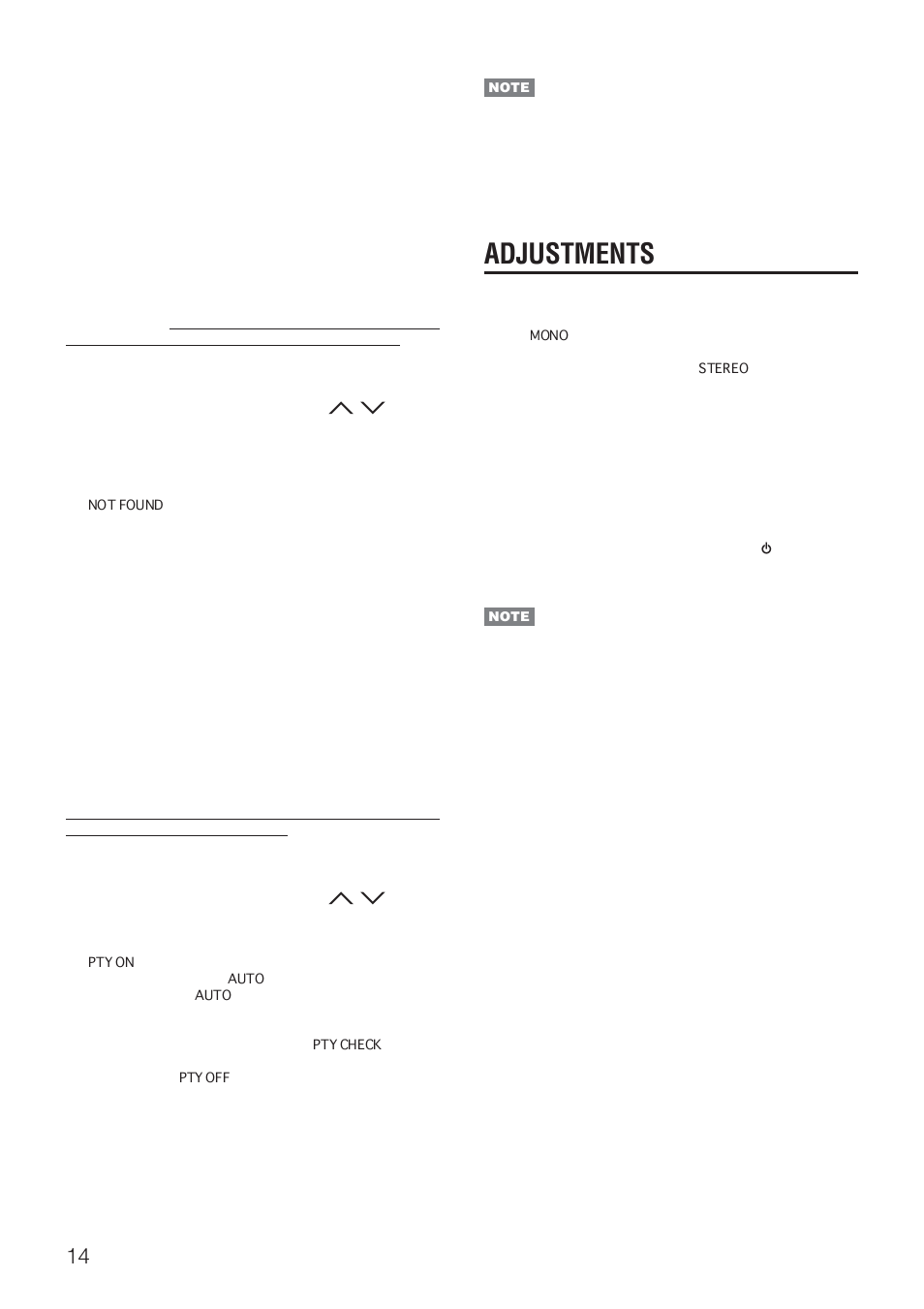 Adjustments, Pty search, Enhanced other networks information search | Aiwa AV-NW50 User Manual | Page 14 / 22