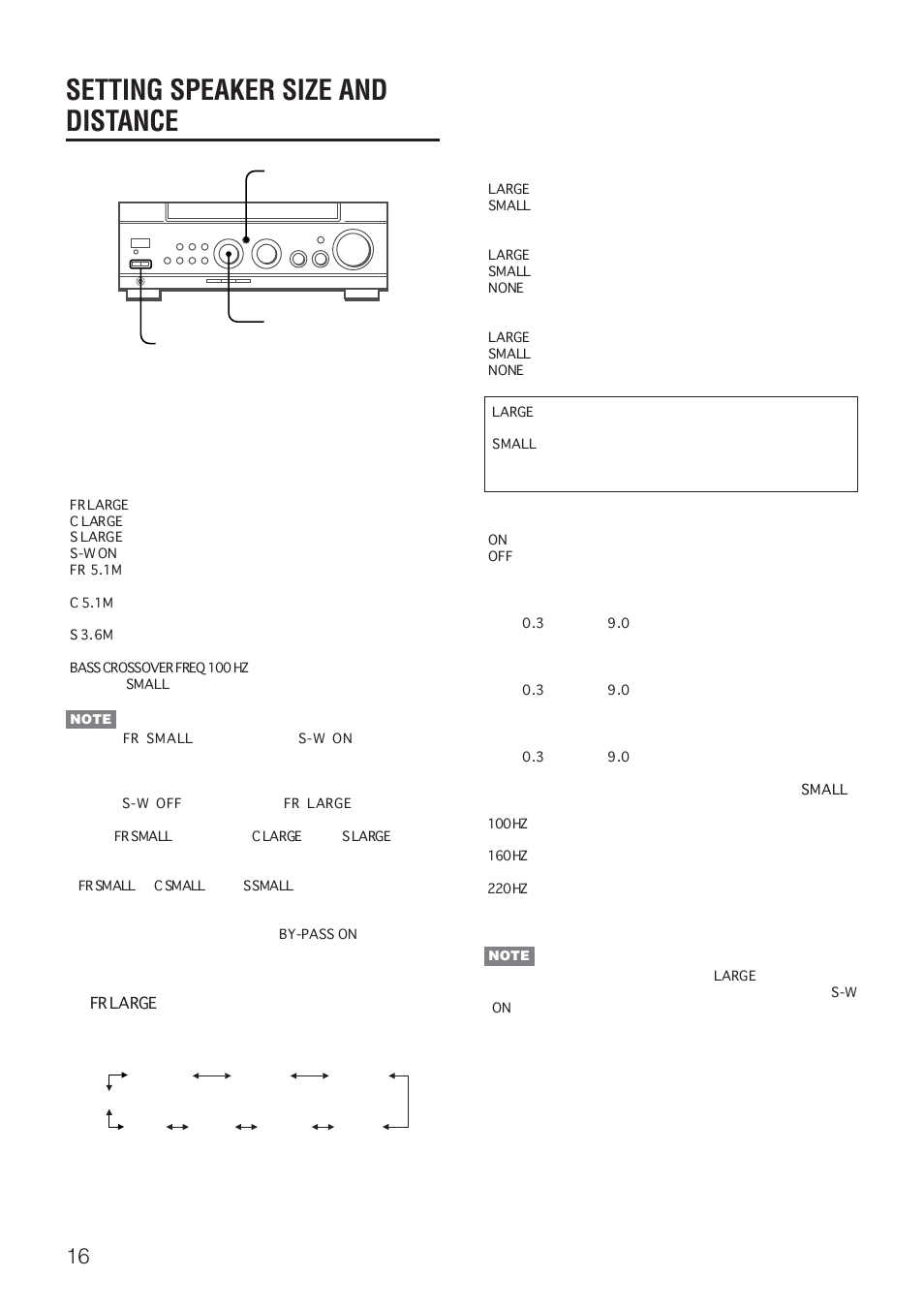 Setting speaker size and distance | Aiwa AV-NW50 User Manual | Page 16 / 22