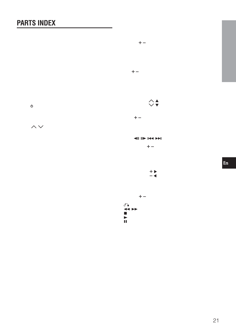 Parts index | Aiwa AV-NW50 User Manual | Page 21 / 22