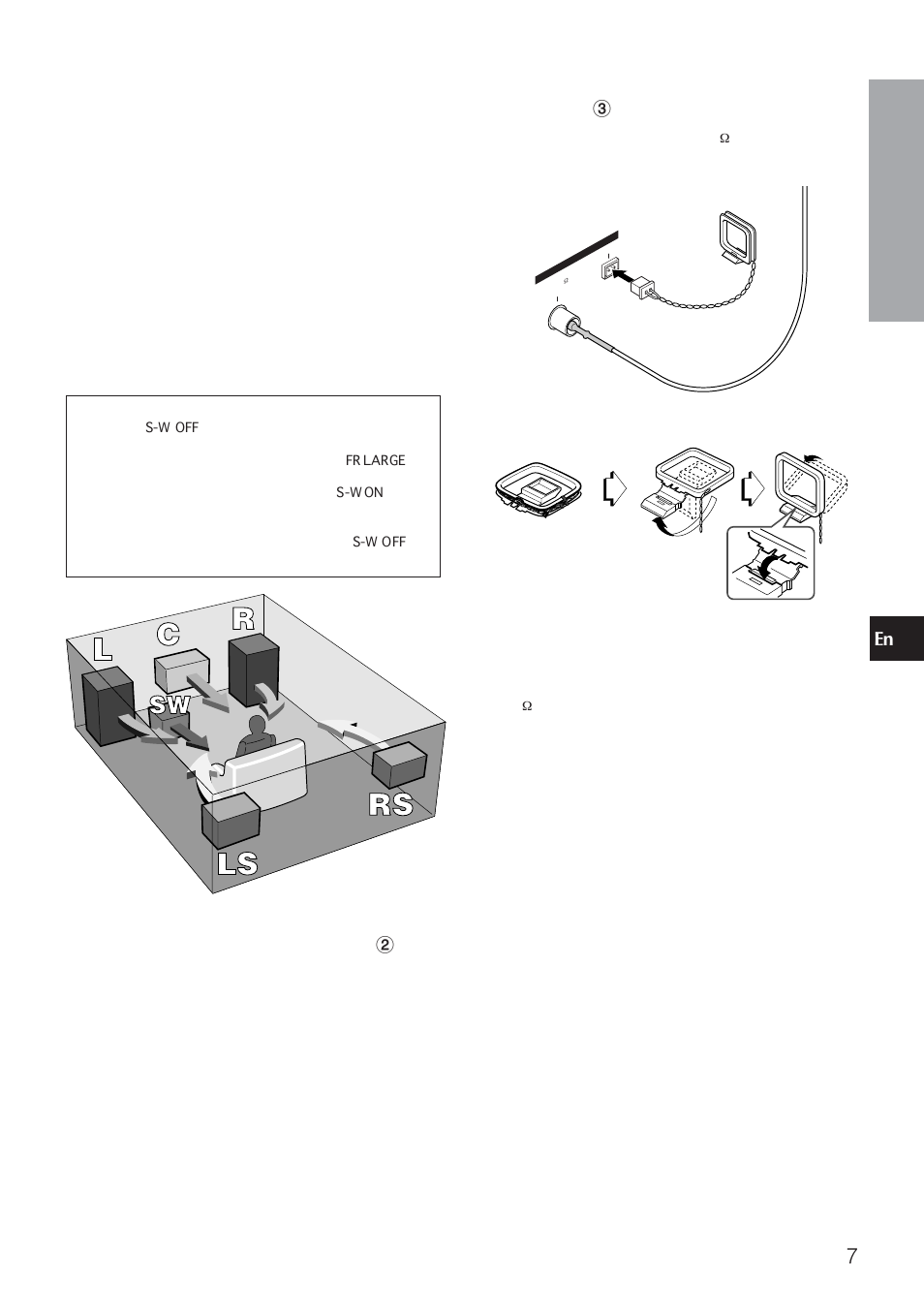 Connecting the supplied antennas 3, Positioning the speakers, Using ac outlets on the unit 2 | Aiwa AV-NW50 User Manual | Page 7 / 22