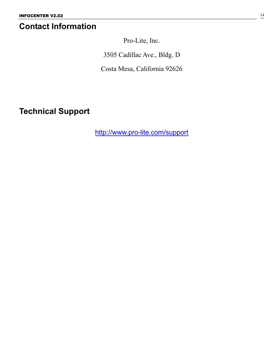Contact information, Technical support | Pro-Lite PL-VFD User Manual | Page 15 / 15