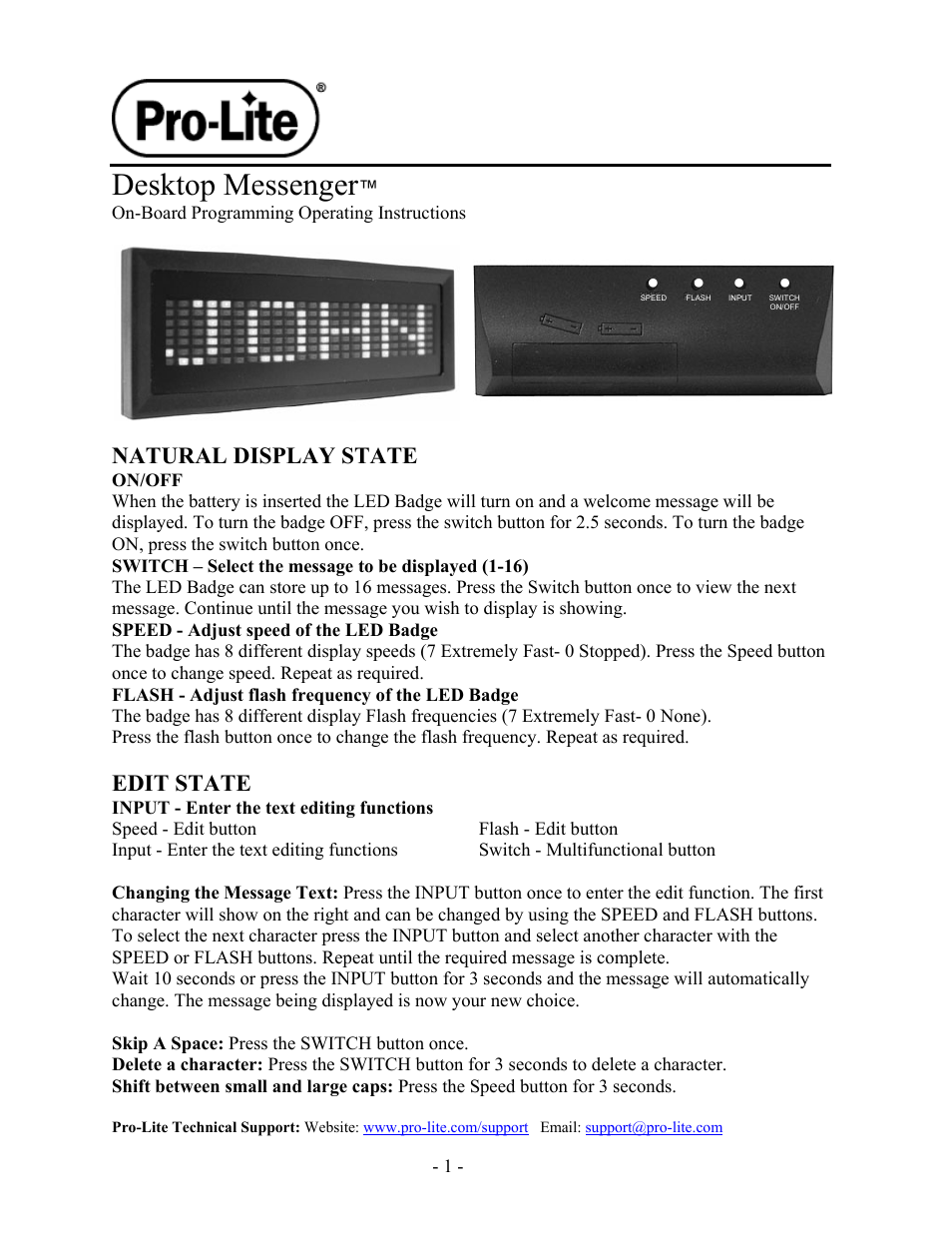 Pro-Lite Desktop Messenger User Manual | 1 page