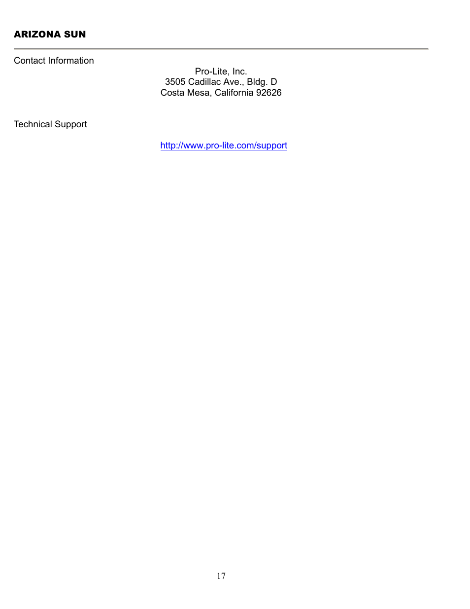 Pro-Lite ArizonaSun User Manual | Page 18 / 18