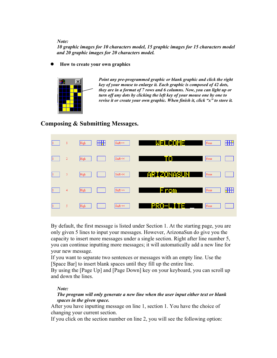 Composing & submitting messages | Pro-Lite ArizonaSun User Manual | Page 6 / 9