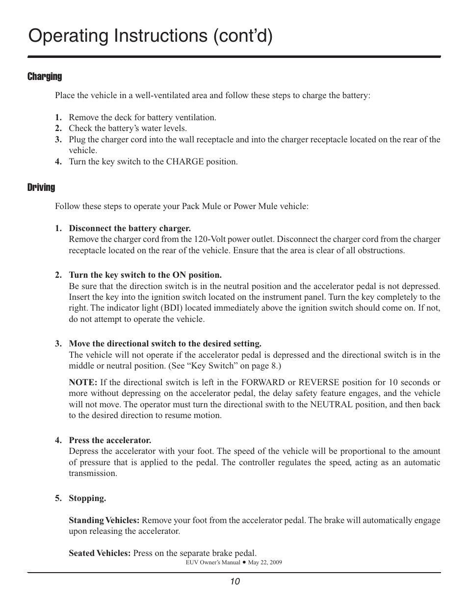 Operating instructions (cont’d) | Wesley Pack Mule User Manual | Page 10 / 32