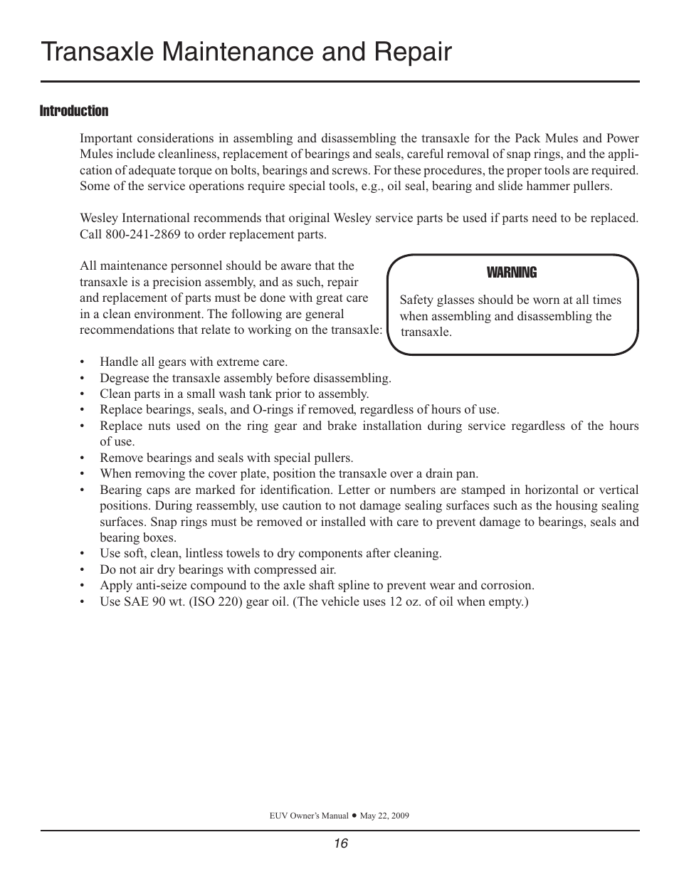 Transaxle maintenance and repair | Wesley Pack Mule User Manual | Page 16 / 32