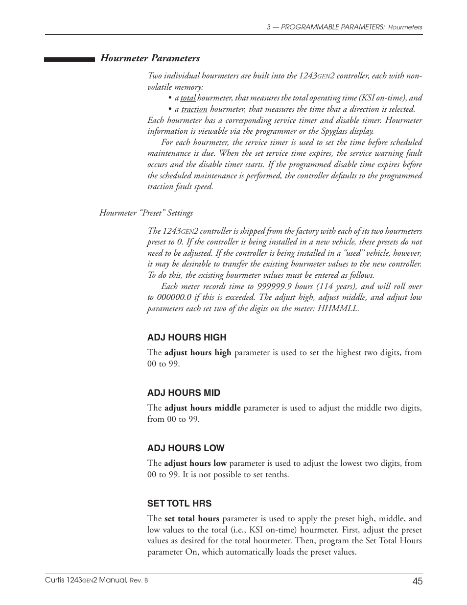 Hourmeter parameters | Wesley BCT-6200-6SA User Manual | Page 53 / 92