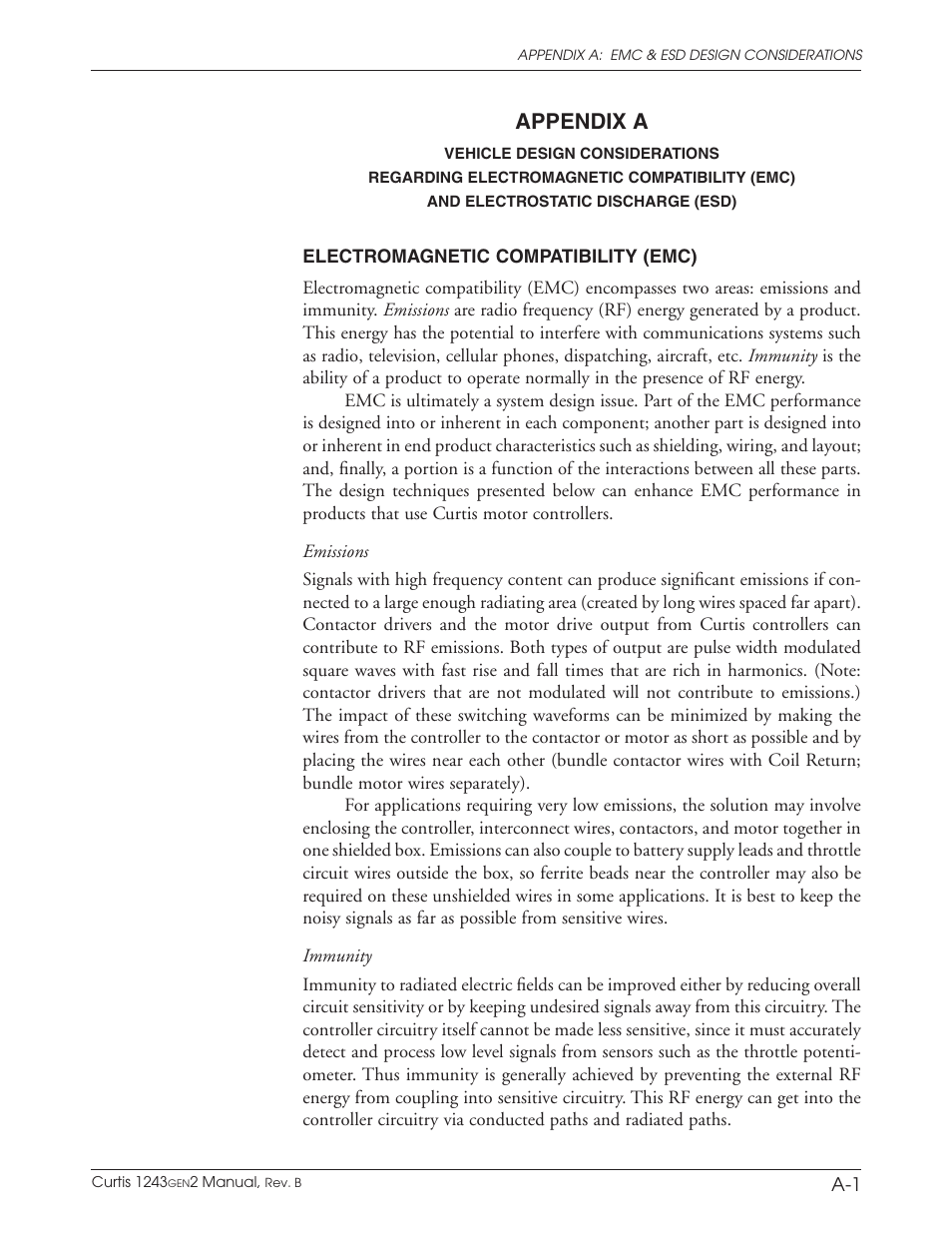 App a: emc & esd, Appendix, Vehicle design considerations | Appendix a | Wesley BCT-6200-6SA User Manual | Page 85 / 92