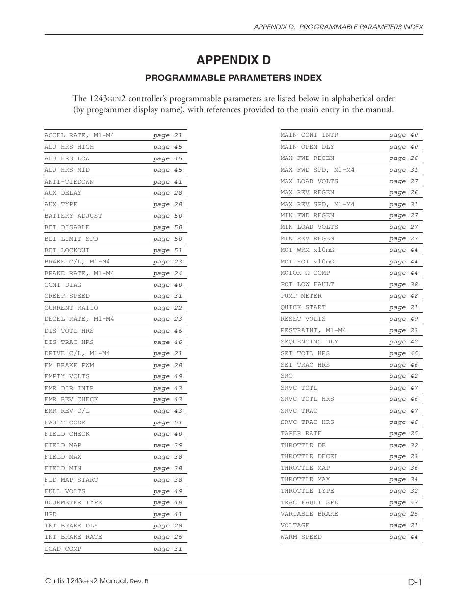 App d: programmable parameters index, Appendix, Programmable parameters index | Appendix d, Programmable parameters index the 1243 | Wesley BCT-6200-6SA User Manual | Page 91 / 92