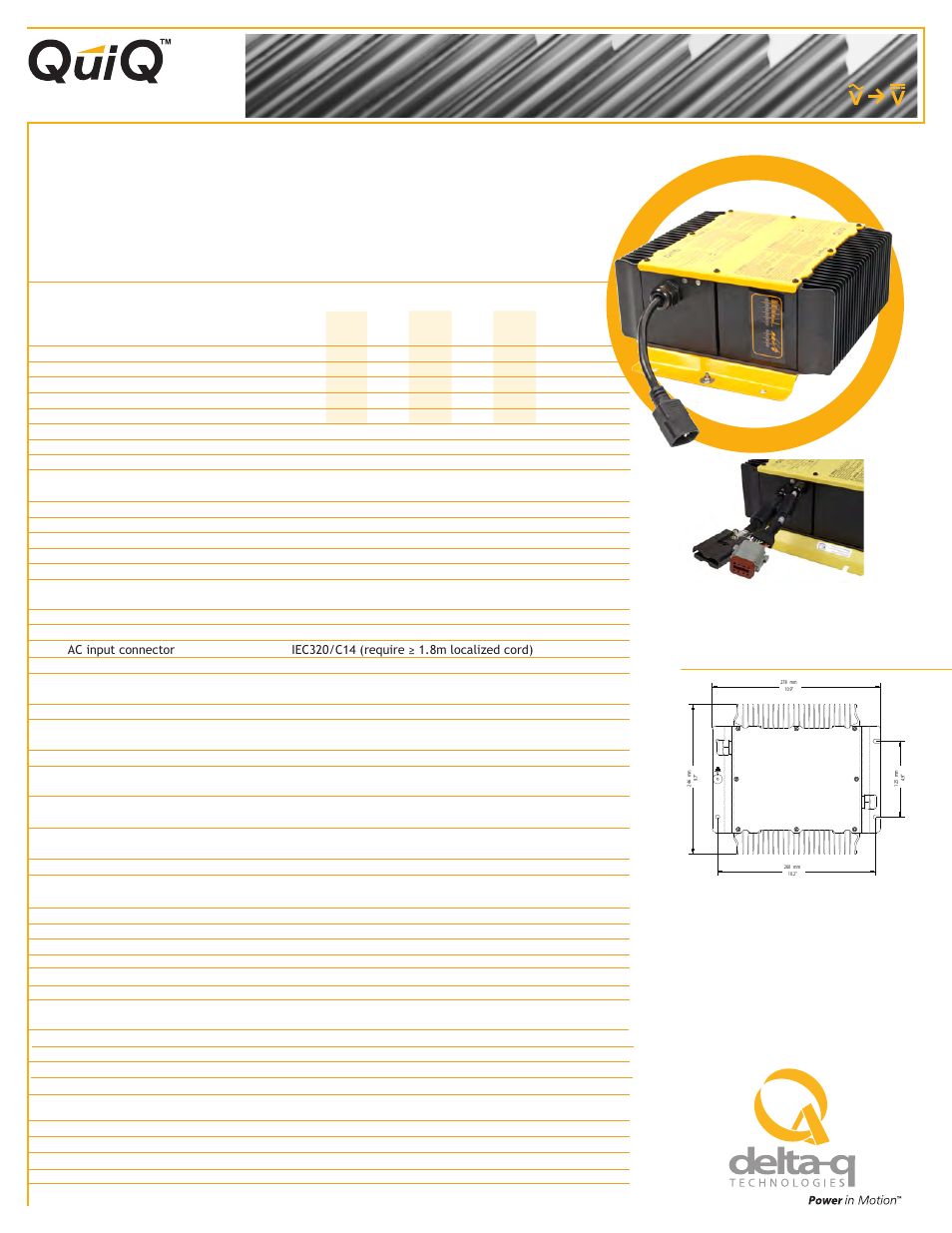 Quiq datasheet back 11-10-07.pdf, Electric vehicle battery charger, Hf/pfc battery chargers | Delta-Q Technologies QuiQ PFC Battery Chargers User Manual | Page 2 / 4