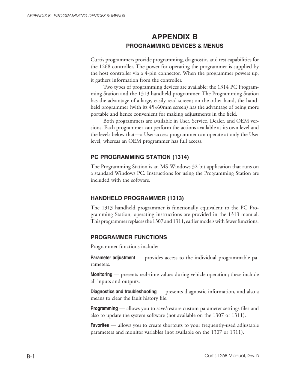 Appendix, Programming devices & menus, Appendix b | Wesley BC-6200-8SA User Manual | Page 60 / 66