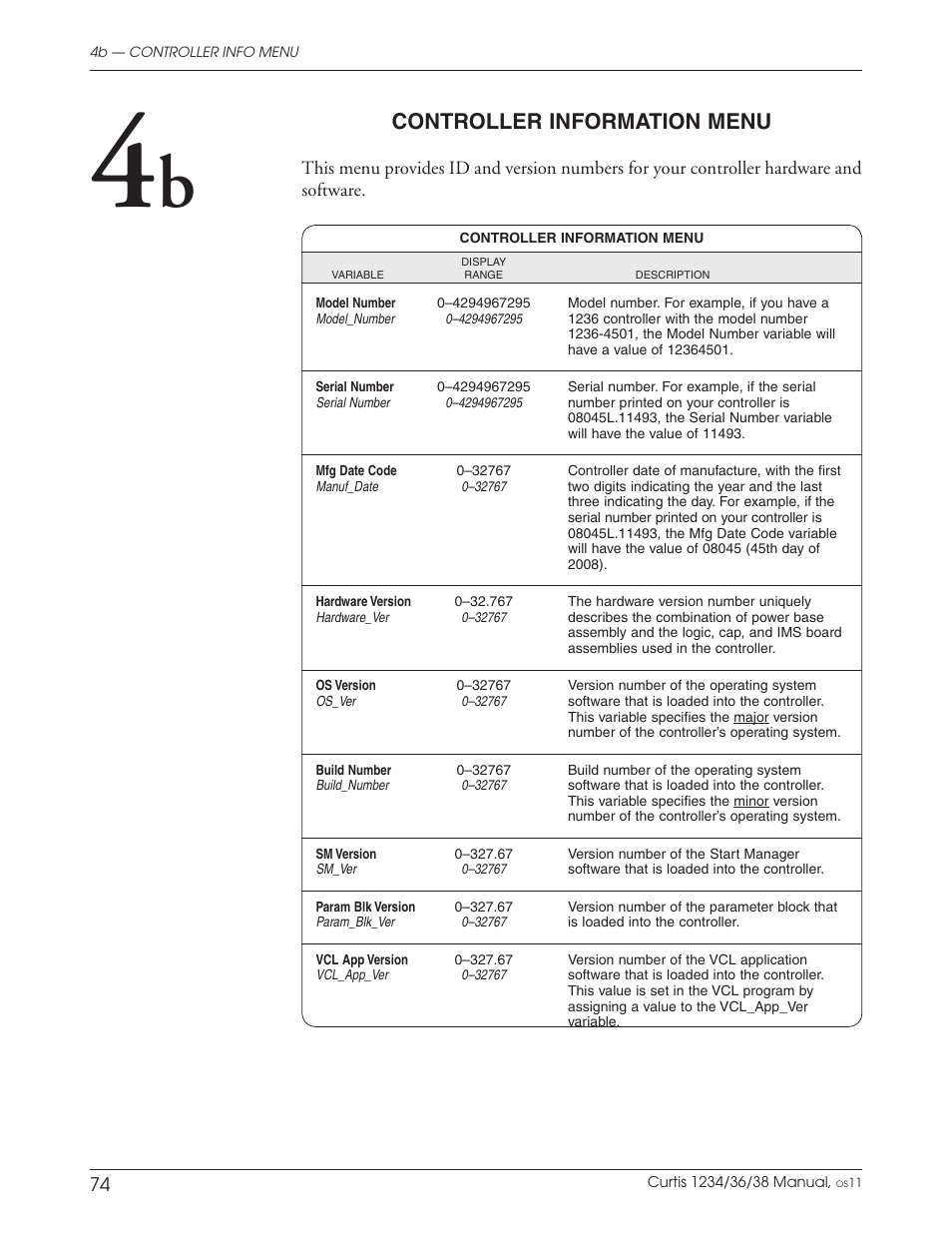 Controller information menu | Wesley BC-620-4CA User Manual | Page 78 / 134