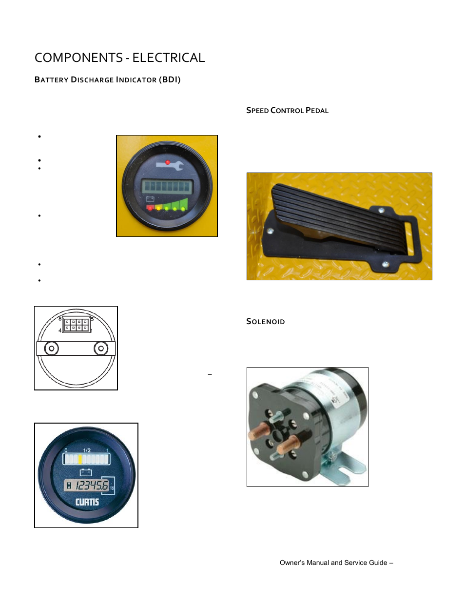 Battery discharge indicator (bdi), Solenoid, Components | Electrical | Wesley BC-6200-8SA User Manual | Page 43 / 49